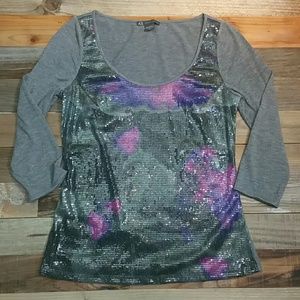 Armani Exchange Gray Knit Top w/Sequins Size M
